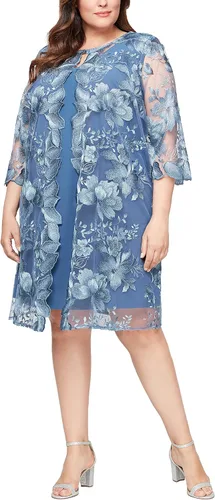 Vista 10 de Alex Evenings Vestido recto con cuello redondo y chaqueta para mujer de talla grande Paloma