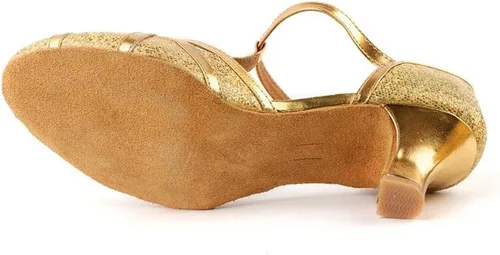 Vista 6 de Hbeylia Vintage Dress Pump Sandals Shoes for Women Ladies Glitter Sequin Round Toe Chunky Mid Heels Cross Ankle Strap Dressy Ballet Flats Retro