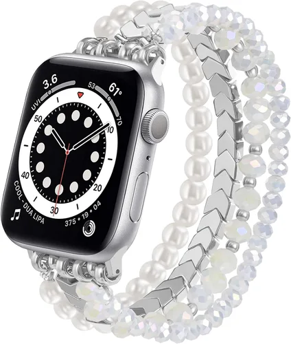 Vista 18 de MOFREE - Pulsera de cuentas compatible con Apple Watch Band de 1.496 in/1.575 in/1.614 in/1.65 in (38, 40, 41 y 42 mm) Series Negro/Oro