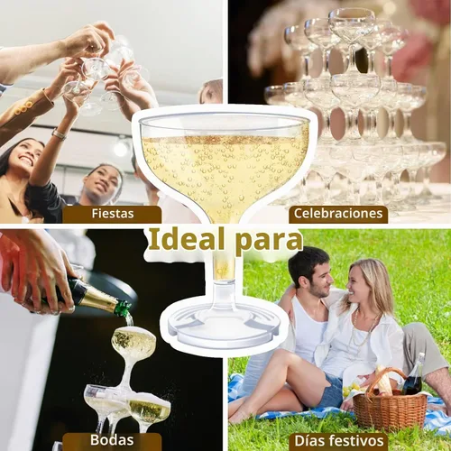 Vista 6 de 50 Copas de Champán de Plástico para Fiestas, Copas de Champán Desechables de 5 onzas, Vasos de Martini Acrílicos Irrompibles (Transparente)