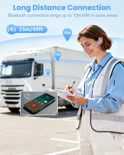 Vista 6 de Auriculares Bluetooth, 72H trabajo auricular inalámbrico de un solo oído Azul claro