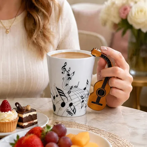 Vista 7 de Taza de guitarra acústica de 13.5 onzas, taza de té y café para guitarristas Mango de guitarra acústica 3D, diseño de personal de música, uso