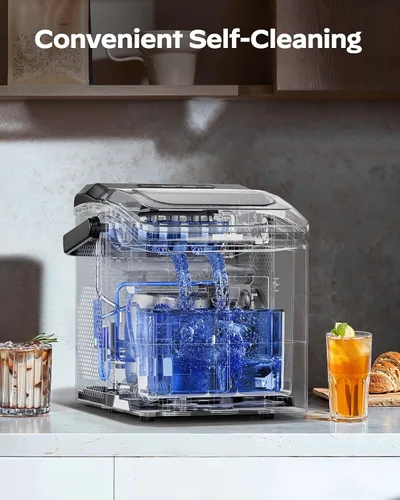 Vista 5 de HOMEZAY Encimera para hacer hielo, 9 cubos listos en 6 minutos, 26 libras por día, máquina de hielo con 2 tamaños de hielo y autolimpieza, máquina