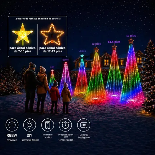 Vista 5 de Árbol de Navidad al aire libre de 7 pies con luces, bricolaje espectáculo Totalmente bricolaje, escenas preestablecidas de un solo toque