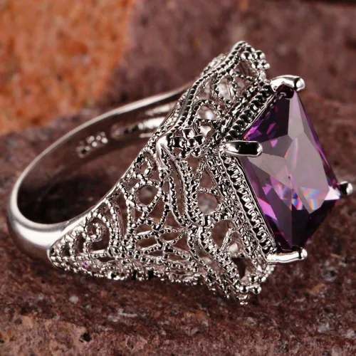 Vista 4 de Anillo de plata de ley 925 con amatista y filigrana, art deco