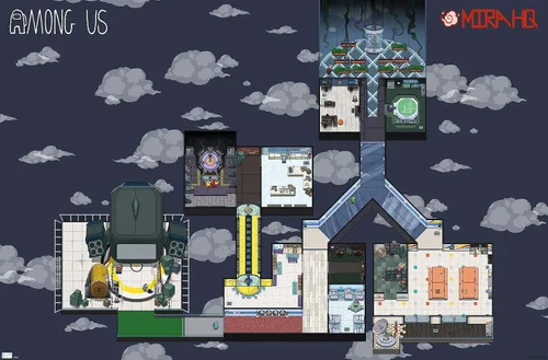 Vista 9 de Among Us - Póster de pared Mira Map, 22.4 pulgadas de largo x 14.7 pulgadas de ancho, versión enmarcada de madera de granero Versión enmarcada