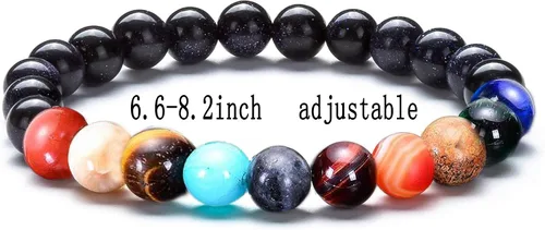 Vista 2 de COLORFUL BLING Pulsera con cuentas de piedra natural, sistema solar, universo, galaxia, los ocho planetas, estrella guardiana, joyería, curativa