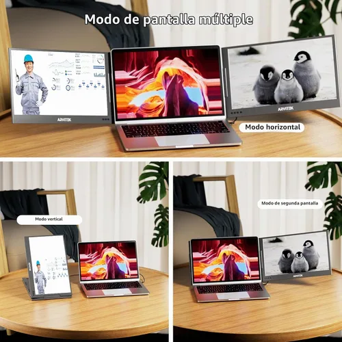 Vista 3 de Monitor triple de 15.6 pulgadas para laptop, extensor de pantalla portátil USB-C 1080P con soporte ajustable para laptop de 11 a 16 pulgadas