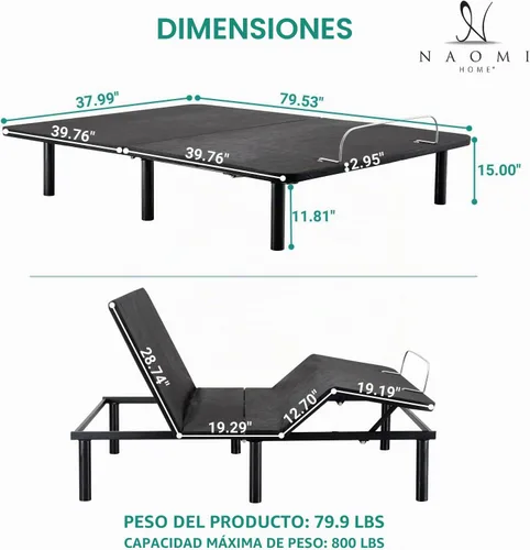 Vista 2 de Naomi Home Base de cama ajustable individual XL, metal, negro, 7 posiciones
