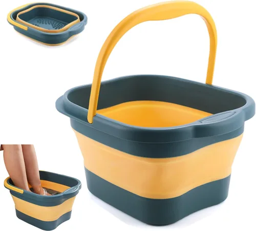 Vista 10 de Tina de baño plegable para pies y spa para niñas y mujeres, cubeta inflable para remojar pies con asa y punto de acupuntura para masaje de pies, rosa
