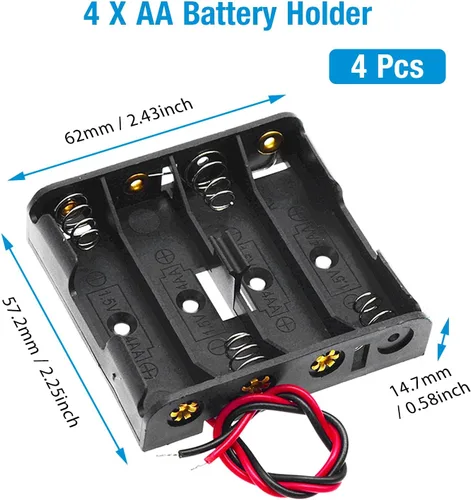 Vista 2 de Paquete de 4 soportes de batería AA gruesos con conector a presión estándar tipo I con cable