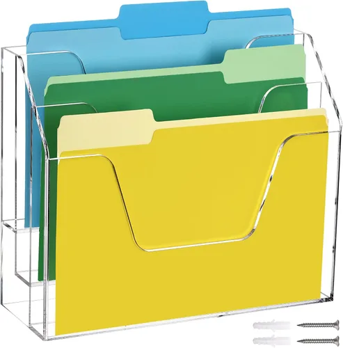 Vista 10 de DINGHUO Organizador de archivos para colgar en la pared, organizador de correo de acrílico, soporte de archivos montado en la pared, carpeta
