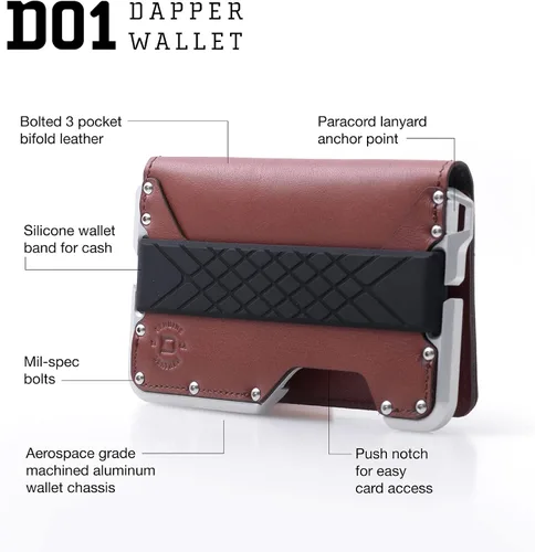 Vista 3 de Dango D01 Dapper EDC Wallet - Hecho en Estados Unidos - Cuero genuino aluminio CNC y bloqueo RFID