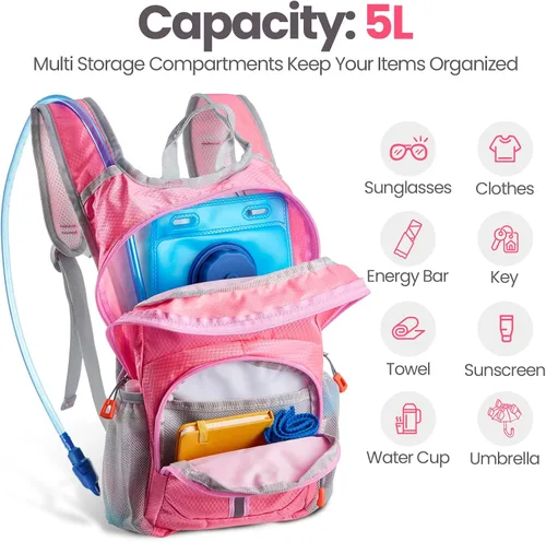 Vista 4 de Shinylin 2 piezas mochila de hidratación para niños con bolsa de agua de 1.5l mochila ligera para niños para senderismo mochila de agua para niños