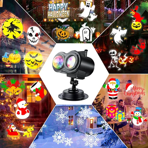 Vista 6 de Luces de proyector de Halloween para exteriores, luces de proyector de Navidad con copo LED Holiday Projector Lights Waterproof with Remote
