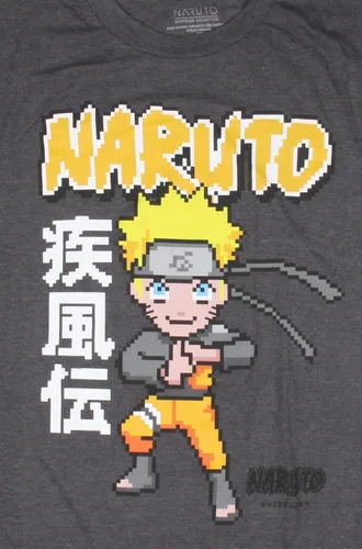 Vista 2 de Naruto Shippuden - Camiseta para hombre con estampado de Kanji Pixelated Uzumaki Big & Tall