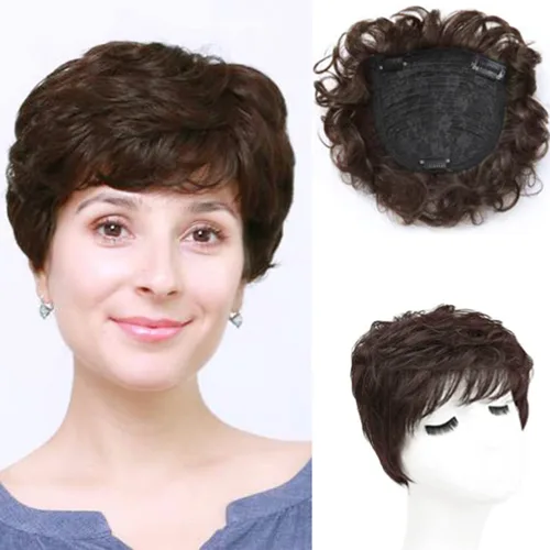Vista 8 de Peluca de repuesto para cabello rizado, peluca de cabello humano corto con clip, pieza de cabello ondulado para mujeres con pérdida de cabello