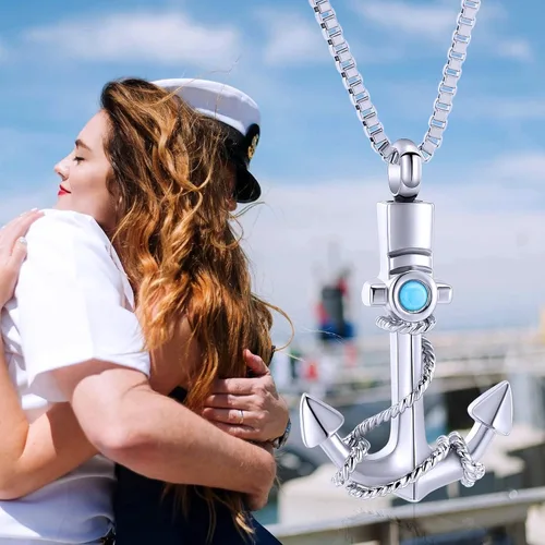 Vista 7 de Joyería de cremación para cenizas, collar de urna de ancla para hombres y mujeres, soporte conmemorativo para cenizas, colgante de urna de recuerdo