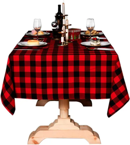 Vista 10 de Mantel Redondo de Cuadros Buffalo de Algodón y Lino, Cubierta de Mesa para Decoración de Fiestas de Navidad, Bodas y Granja