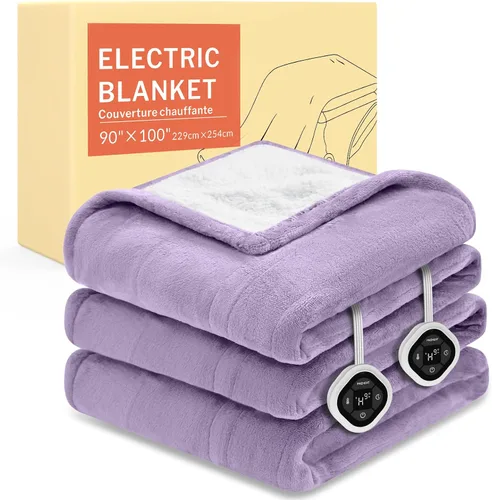 Vista 43 de HOMLYNS LuxeHeat - Manta térmica eléctrica tamaño King, manta térmica de franela suave Sherpa con 10 ajustes de calor, temporizador de 1 a 10 horas