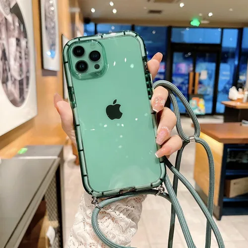 Vista 5 de Funda transparente para iPhone 12 Pro Max con cordón cruzado, delgada, translúcida, a prueba de golpes, suave, con correa de hombro ajustable