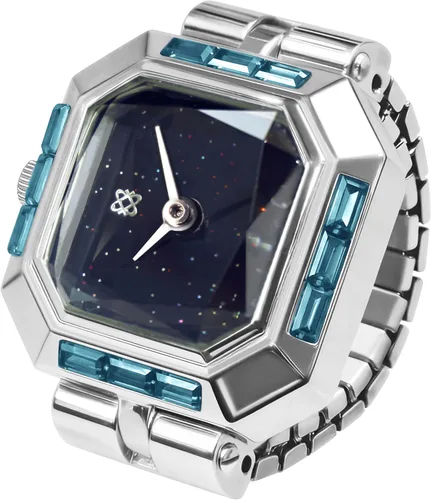 Vista 9 de PASCAL Anillo de reloj de diamante para mujer con pantalla analógica de dos manecillas y banda de expansión de acero inoxidable