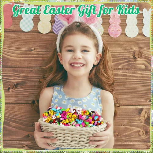 Vista 3 de Mini borradores de Pascua para niños, 240 unidades de borradores de huevo de Pascua, conejo, conejo, vacaciones, 12 estilos, lindos borradores