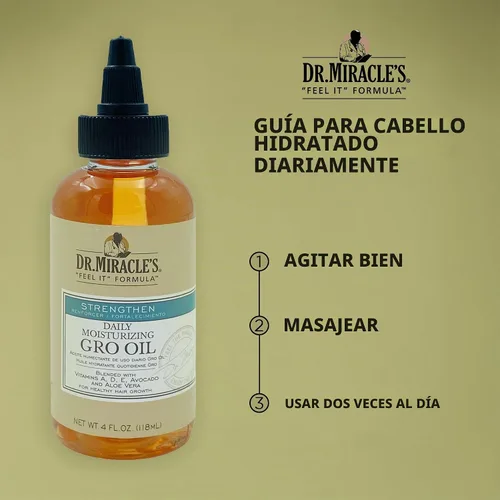 Vista 4 de Dr. MIRACLE 'Feel It Fórmula, fortalecer Daily Hidratante Aceite De Gro, 4 onza Las vitaminas A, D, E con aguacate y aloe vera hidratan el cuero