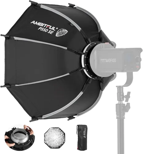 Vista 11 de AMBITFUL Mini Softbox de 11.8"/30cm de Liberación Rápida y Plegable con Montura Bowens y Soporte para Speedlight, Compatible con Luz de Video LED