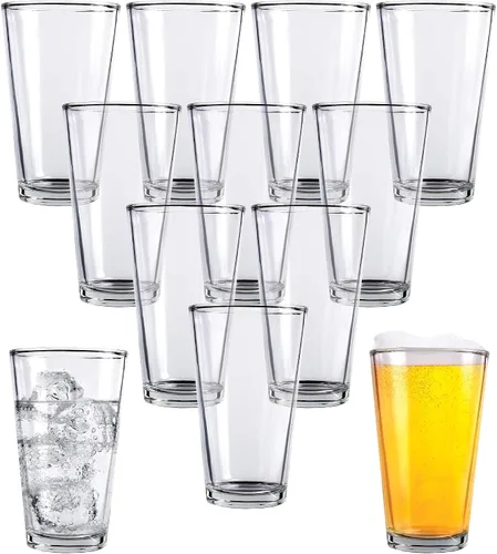 Vista 5 de Kitchen Lux - Juego de 2 vasos de pinta para cerveza – Vasos altos transparentes de 16 onzas y vasos multiusos – Vasos con base pesada