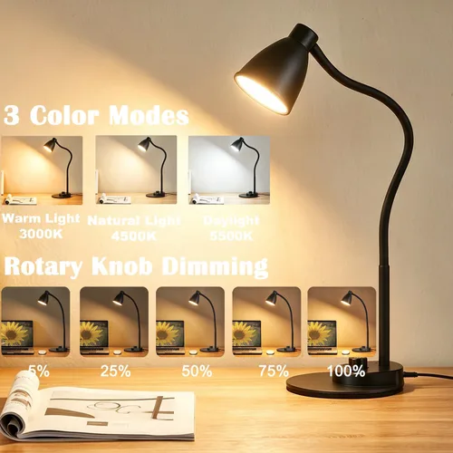 Vista 2 de BOHON. Lámpara de escritorio LED con puerto de carga USB, 3 modos de color, luz de lectura regulable, lámpara de tarea de inducción inteligente