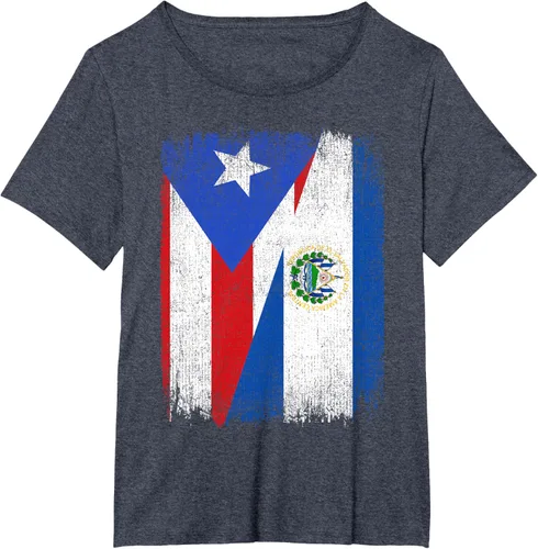 Vista 60 de Camiseta Half Puerto Rico El Salvador Flag Orgullo Salvadoreño Roots