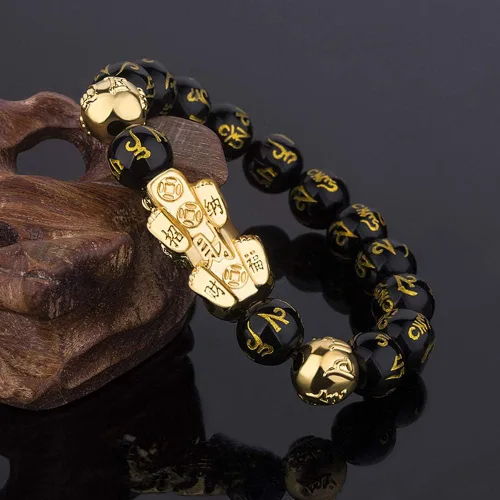 Vista 7 de RIOSO Feng Shui - Pulseras de buena suerte para hombres y mujeres con cuentas de obsidiana y dragón de la suerte, pulsera Pixiu Pi Yao atrae riqueza