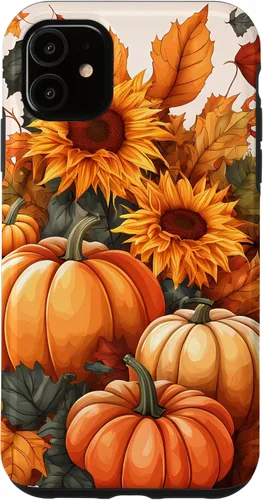 Vista 8 de iPhone 16 Nice Art Of Fall Pumpkins, Sunflowers, And Autumn Leaves Case