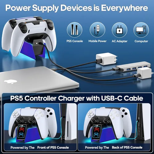 Vista 3 de Controller Charger Station Compatible with Play 5 Faceplates Edge & Dual Controller, 9 Lightings P 5 Accessories Charging Station, P 5 Dock Stand