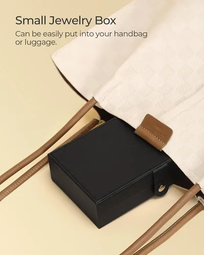 Vista 2 de Hzuaneri Joyero de 3 capas, organizador de joyas con tapa de vidrio, 1 soporte individual para joyas, 1 cajón, estuche de joyería de piel sintética