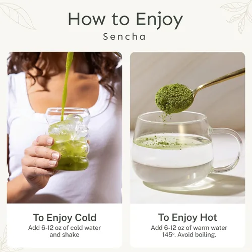 Vista 4 de Yu Tea Organic Sencha Green Tea Powder, 100 porciones, rico en antioxidantes, EGCG y L-teanina, hoja japonesa pura de la primera cosecha, baja