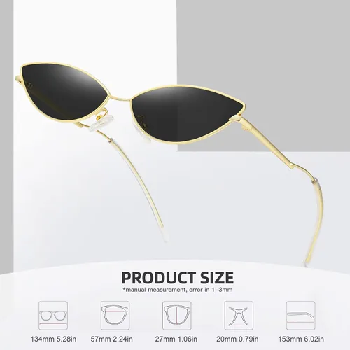 Vista 4 de MEETSUN Gafas de sol retro vintage ojo de gato para mujeres hombres estrechos pequeños anteojos ovalados forma pétalos diseño de templo curvado