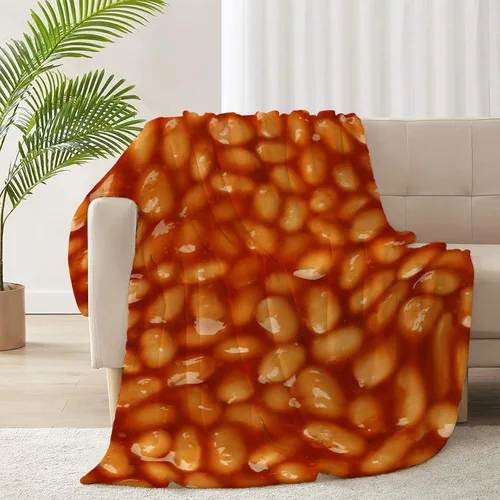 Vista 4 de Manta de frijoles horneados 3D para niñas, niños, suave y acogedora manta de vellón divertida para cama, sofá, sillas, para todas las estaciones