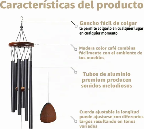 Vista 5 de Campanillas de viento para espacio exterior, campanillas de viento conmemorativas de aluminio para exteriores, adecuadas para la pérdida de un ser