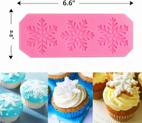 Vista 2 de Rainmae 6 moldes de silicona para pastel de copo de nieve de Navidad, copos de nieve 3D, herramientas de decoración de cupcakes de invierno