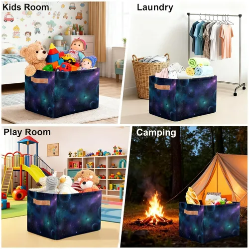 Vista 5 de Rectangular Storage Bin Starry Universe With Planets And Stars Fabric Storage Basket with Handles for Organizing Home Kitchen Closet Shelf Baskets