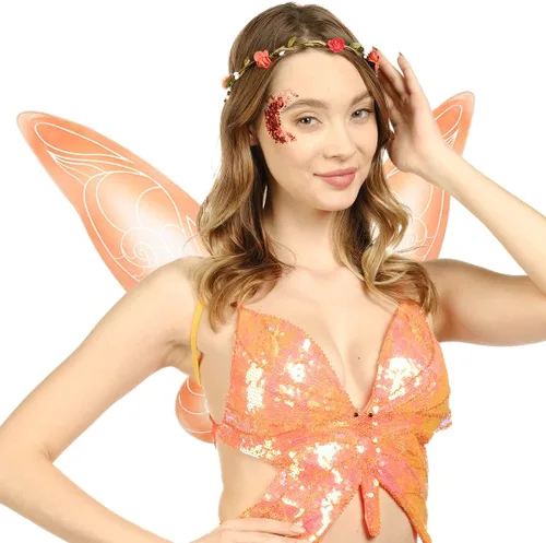 Vista 2 de Funcredible Juego de accesorios para disfraz de hada alas de hada corona de hadas alas de hadas de dientes naranjas adultos