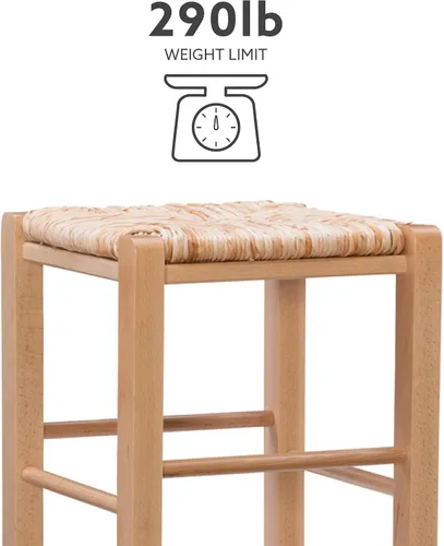 Vista 9 de Linon Asiento de hierba marina tejida natural, juego de 2 taburetes Augustus sin espalda, altura de barra