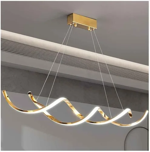 Vista 2 de Moderna iluminación colgante dorada en espiral, lámpara LED para colgar en el techo, compatible con mesa de comedor sobre el fregadero, cocina