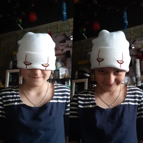 Vista 4 de Suillty Gorro unisex de punto acrílico de invierno con bordado de ojos aterradores gorros de invierno cálidos de Halloween para adultos y niños