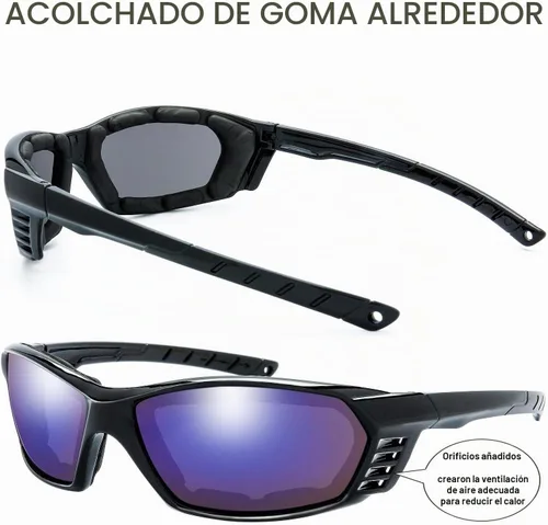 Vista 5 de Gafas de Motocicleta con Marco Acolchado y Lentes que Bloquean 100% UVB/UVB para Actividades al Aire Libre y Deportes 10-mate/negro brillante