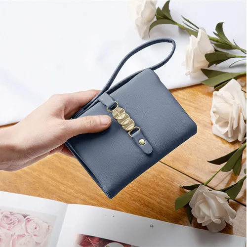 Vista 3 de AOXONEL Carteras pequeñas para mujer monedero plegable RFID para mujer monederos para tarjetas monedero de cambio con correa de muñeca Clásico