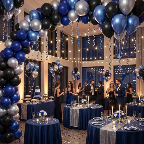 Vista 5 de KBZVNAF Globos de látex negro, azul y plateado, paquete de 60 globos de fiesta de 12 pulgadas, azul real, negro, azul metálico, plateado