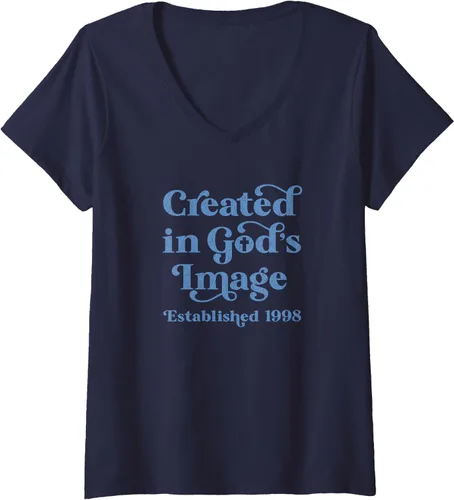 Vista 3 de Camiseta con cuello en V para mujer con texto en inglés "Jesus 1998 22nd Birthday" Negro